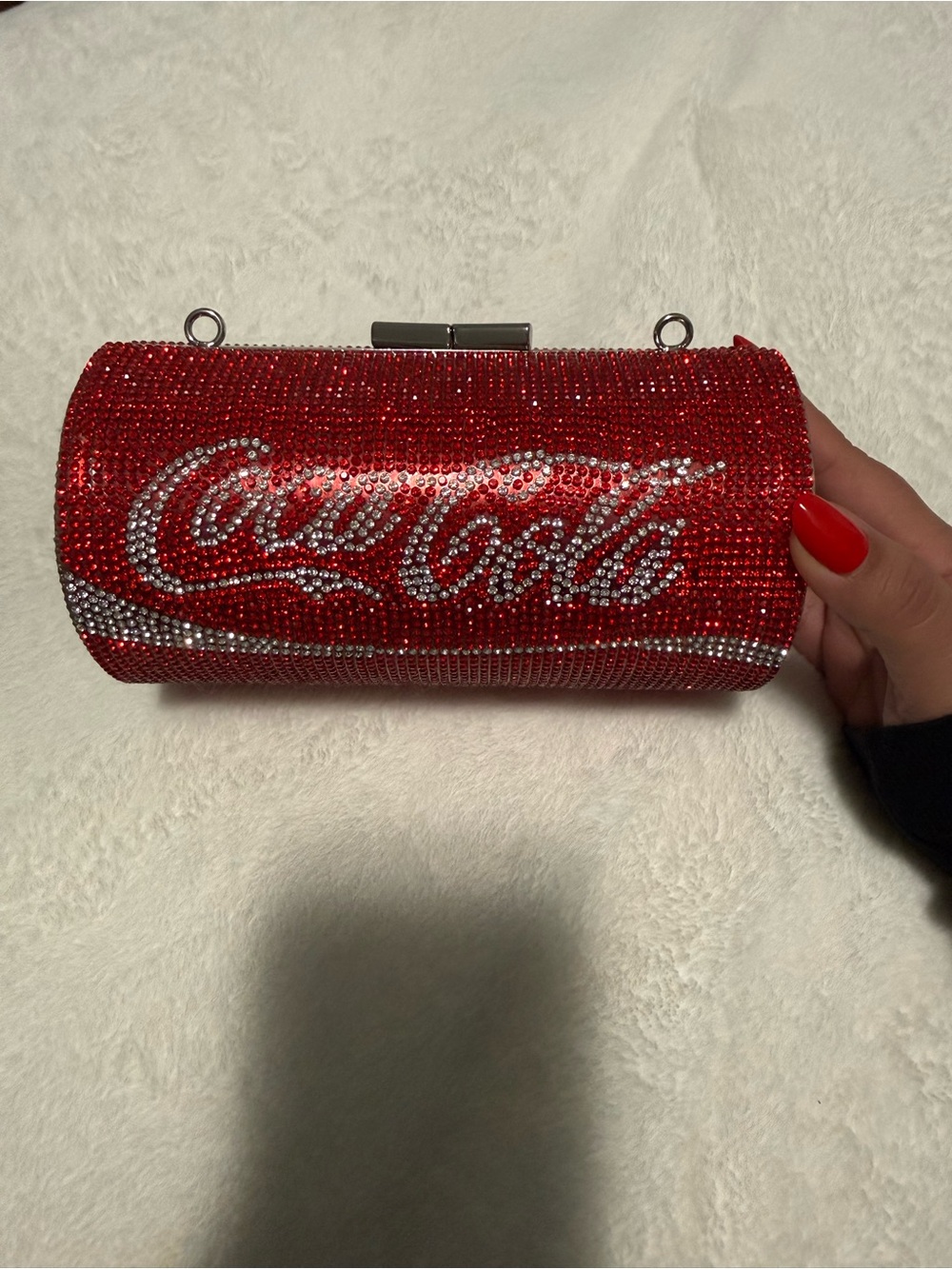 NEW Embellished Coca Cola Red and Silver Crystal Logo Clutch bag